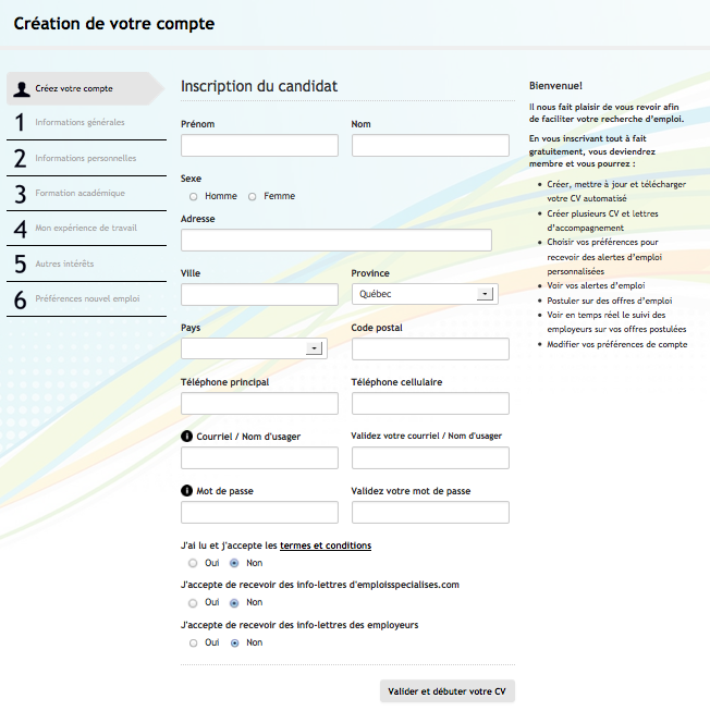 Image du formulaire du CV automatisé