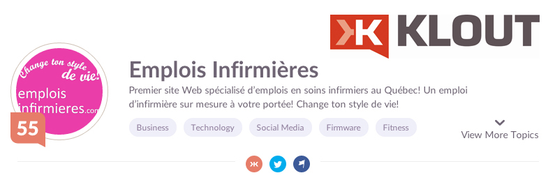 Score Klout - emploisinfirmieres.com Score Klout - emploisinfirmieres.com