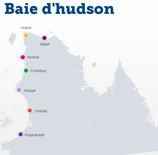 carte des villages de la Baie d'hudson